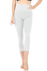 Zenana High Waist Seamless Nylon Capri Lace Trim Leggings - sb_bottoms