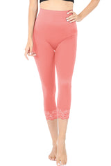 Zenana High Waist Seamless Nylon Capri Lace Trim Leggings - sb_bottoms