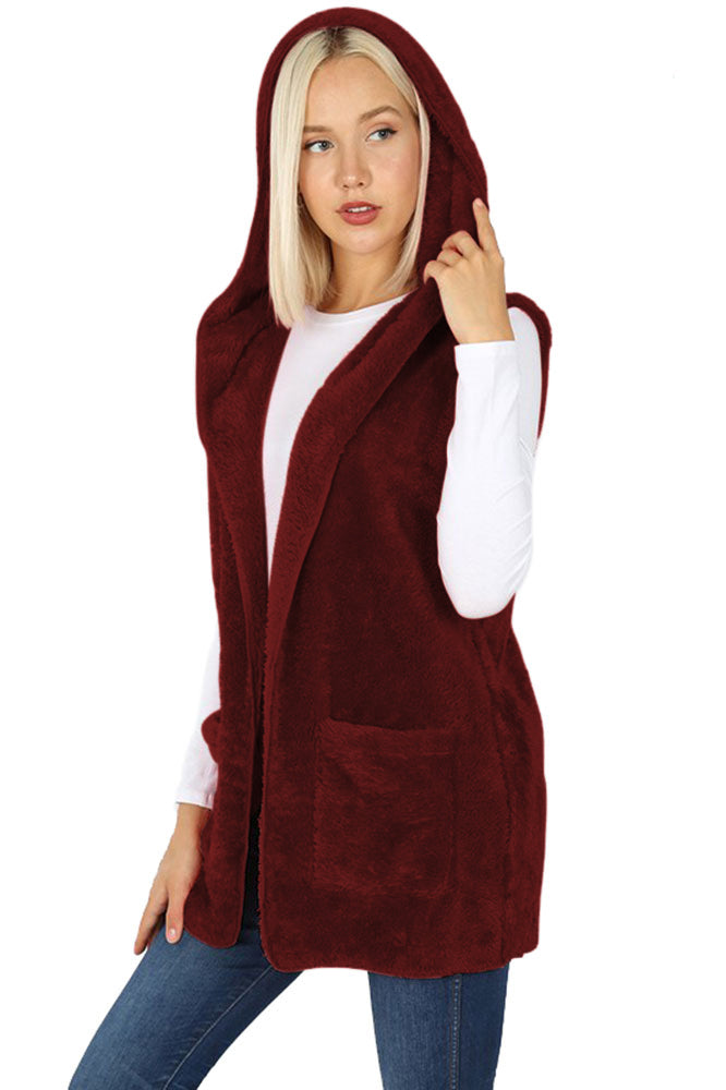 Zenana Sleeveless Faux Fur Hooded Vest - sb_outerwear