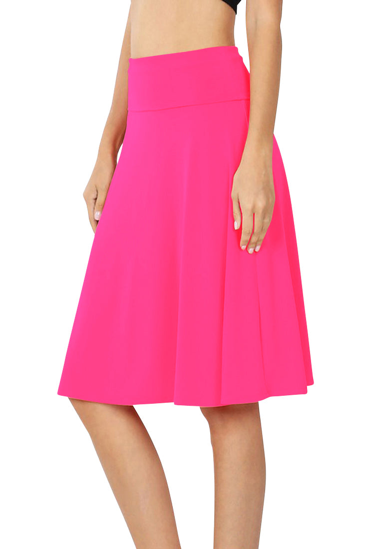 Zenana High Waist Fold Over A-Line Flared Midi Swing Skirt - Skirts sb_bottoms