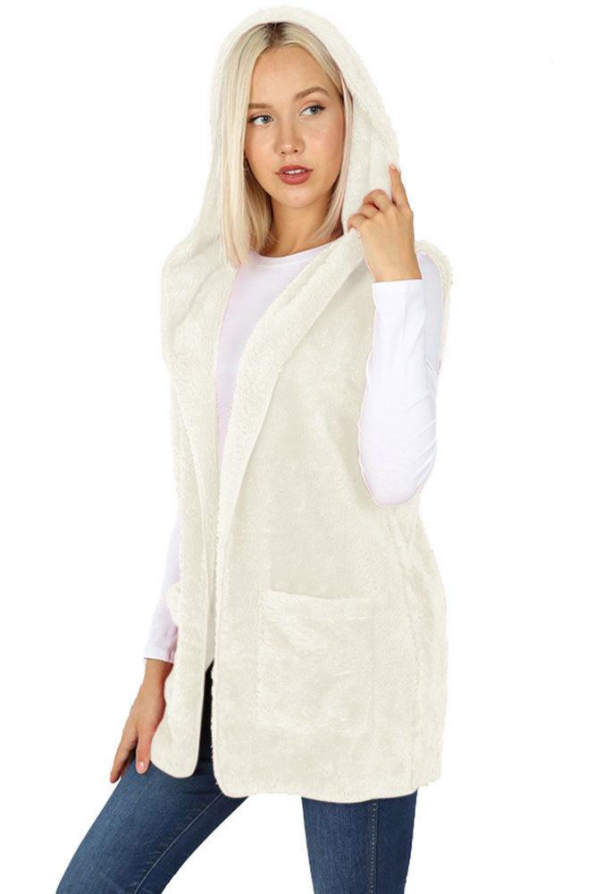 Zenana Sleeveless Faux Fur Hooded Vest - sb_outerwear