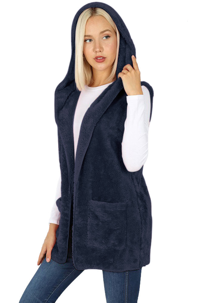 Zenana Sleeveless Faux Fur Hooded Vest - sb_outerwear