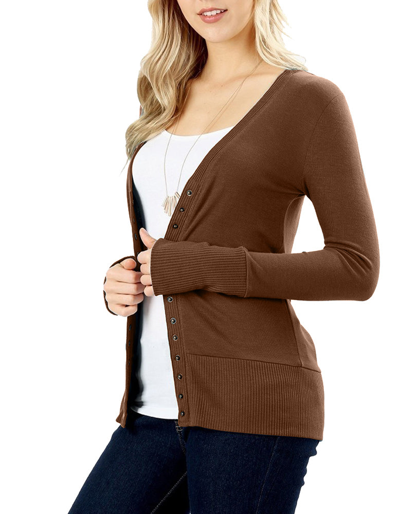 Zenana Snap Button Long Sleeve Sweater Cardigan - Cardigans sb_outerwear