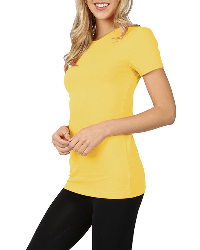 Zenana Cotton Crew Neck Short Sleeve Long Tee Shirt - T-Shirts sb_tops