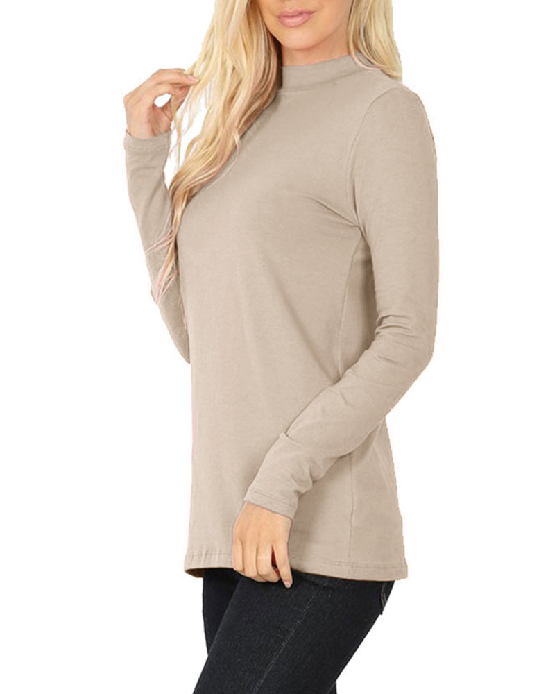 Zenana Cotton Long Sleeve Mock Neck - Shirts sb_tops