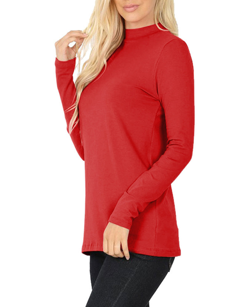 Zenana Cotton Long Sleeve Mock Neck - Shirts sb_tops