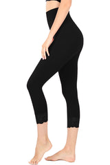 Zenana High Waist Seamless Nylon Capri Lace Trim Leggings - sb_bottoms