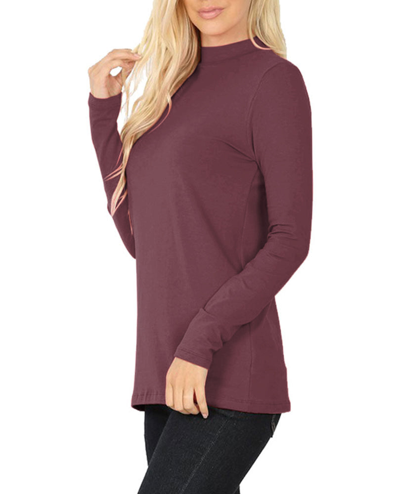 Zenana Cotton Long Sleeve Mock Neck - Shirts sb_tops
