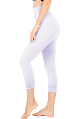 Zenana High Waist Seamless Nylon Capri Lace Trim Leggings - sb_bottoms