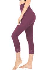 Zenana High Waist Seamless Nylon Capri Lace Trim Leggings - sb_bottoms