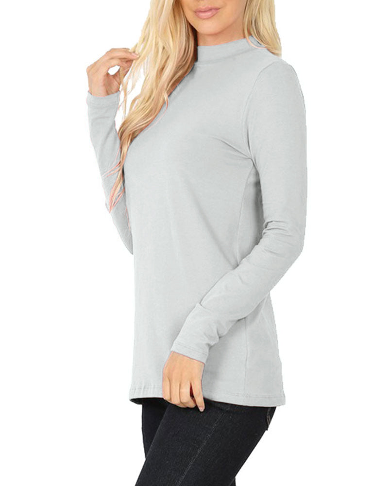 Zenana Cotton Long Sleeve Mock Neck - Shirts sb_tops