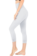Zenana High Waist Seamless Nylon Capri Lace Trim Leggings - sb_bottoms