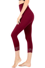 Zenana High Waist Seamless Nylon Capri Lace Trim Leggings - sb_bottoms