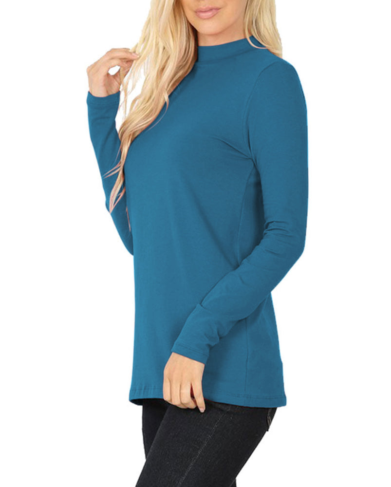 Zenana Cotton Long Sleeve Mock Neck - Shirts sb_tops