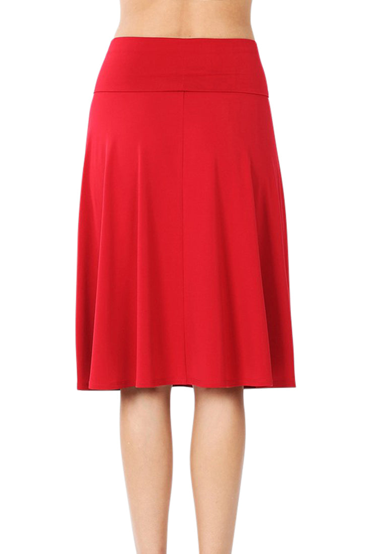 Zenana High Waist Fold Over A-Line Flared Midi Swing Skirt - Skirts sb_bottoms