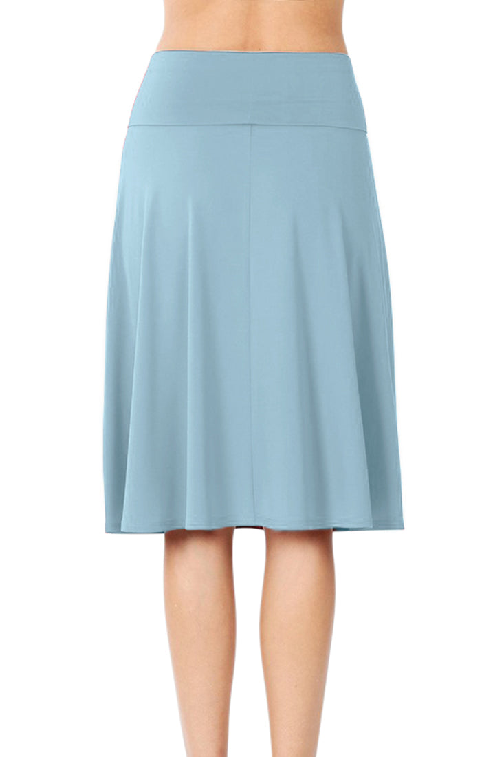 Zenana High Waist Fold Over A-Line Flared Midi Swing Skirt - Skirts sb_bottoms
