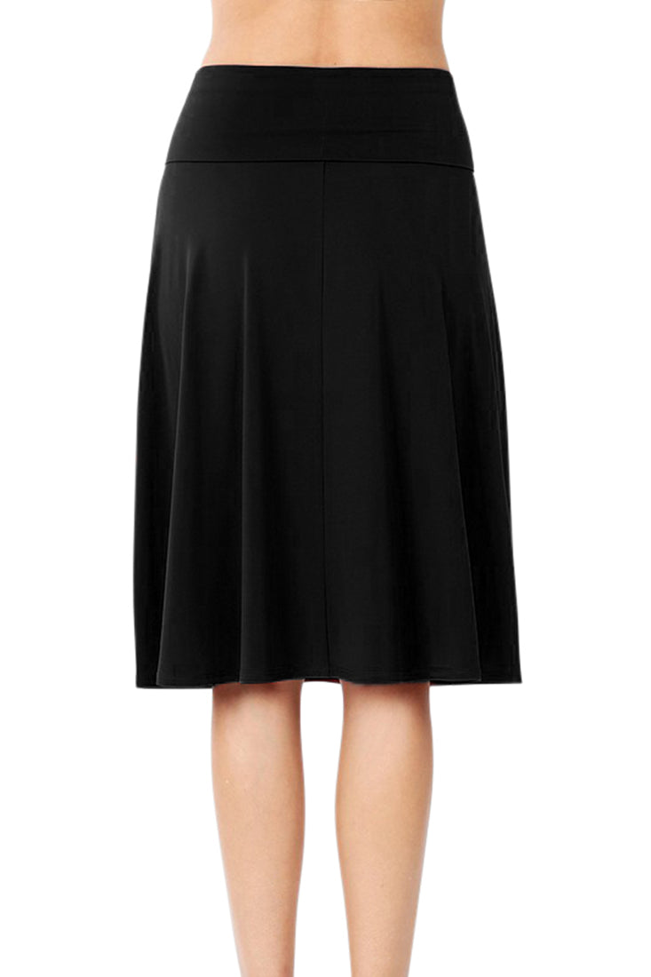Zenana High Waist Fold Over A-Line Flared Midi Swing Skirt - Skirts sb_bottoms
