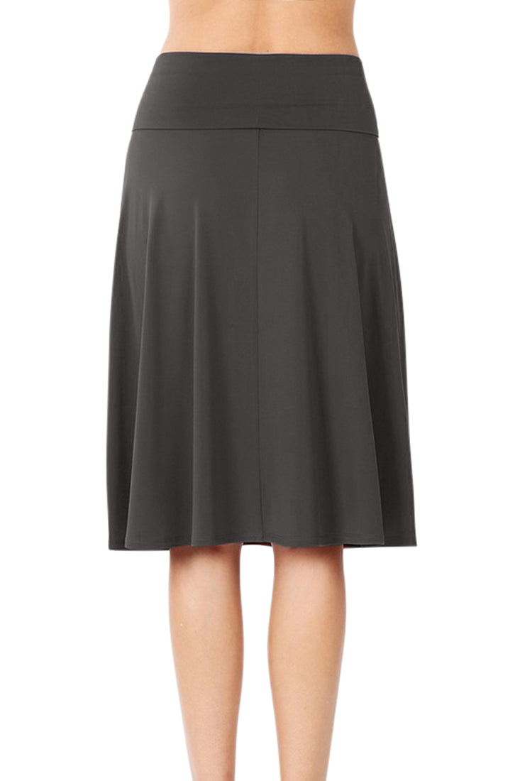 Zenana High Waist Fold Over A-Line Flared Midi Swing Skirt - Skirts sb_bottoms