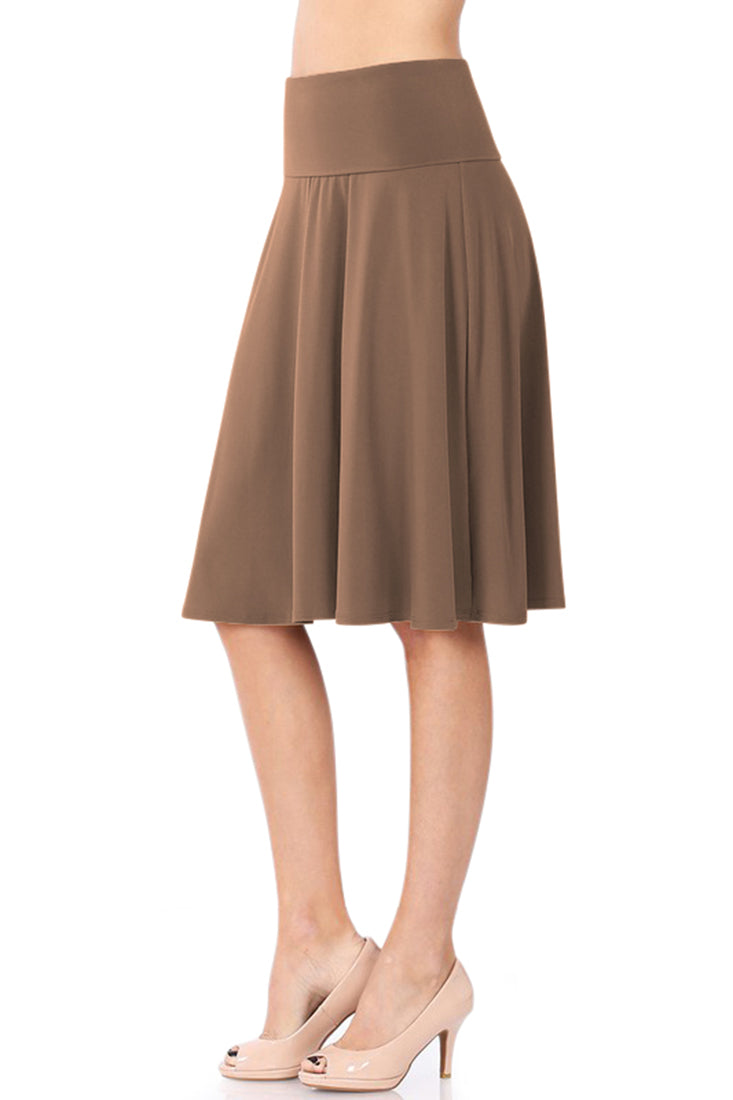 Zenana High Waist Fold Over A-Line Flared Midi Swing Skirt - Skirts sb_bottoms