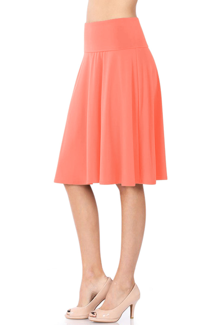 Zenana High Waist Fold Over A-Line Flared Midi Swing Skirt - Skirts sb_bottoms