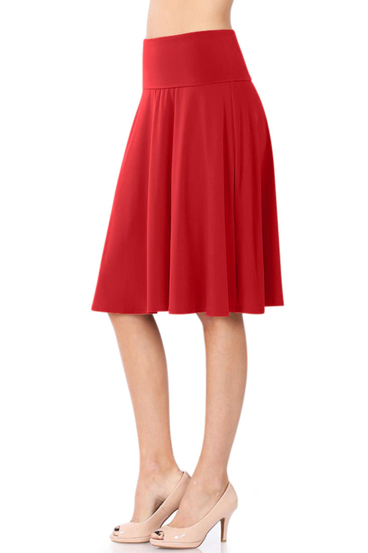 Zenana High Waist Fold Over A-Line Flared Midi Swing Skirt - Skirts sb_bottoms