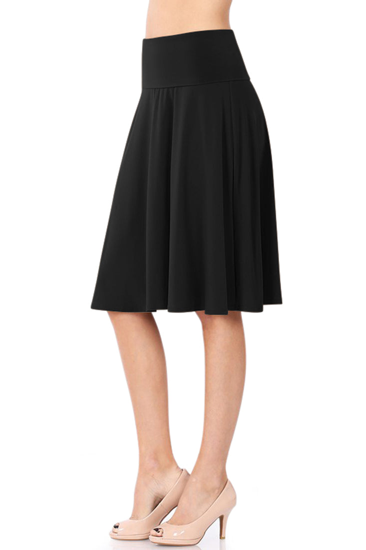 Zenana High Waist Fold Over A-Line Flared Midi Swing Skirt - Skirts sb_bottoms