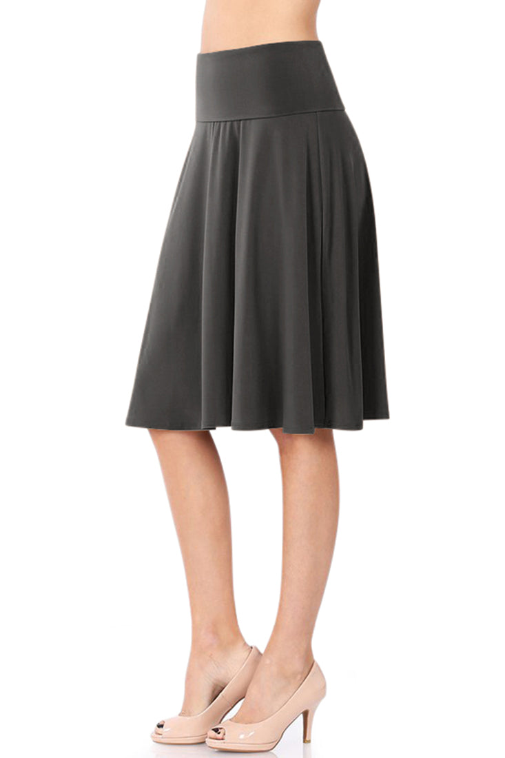 Zenana High Waist Fold Over A-Line Flared Midi Swing Skirt - Skirts sb_bottoms