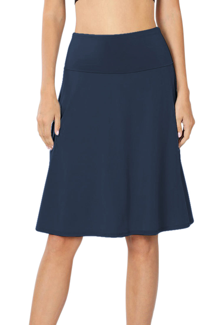 Zenana High Waist Fold Over A-Line Flared Midi Swing Skirt - Skirts sb_bottoms