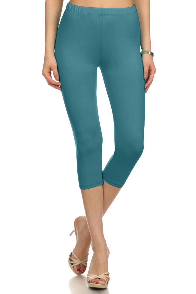 Leggings Depot High Waist Solid Microfiber Ultra Soft Capri Leggings (One Size) - Leggings sb_bottoms