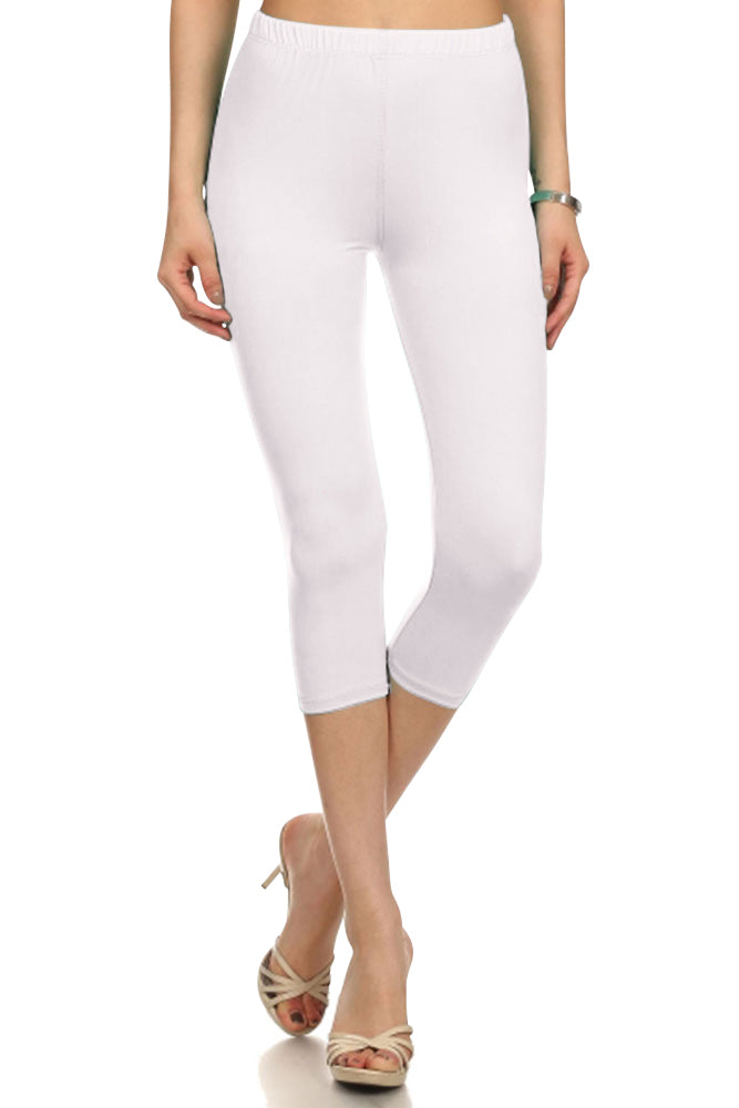 Leggings Depot High Waist Solid Microfiber Ultra Soft Capri Leggings (One Size) - Leggings sb_bottoms