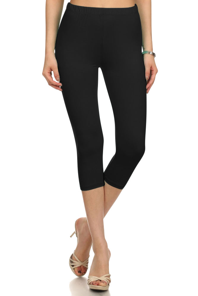 Leggings Depot High Waist Solid Microfiber Ultra Soft Capri Leggings (One Size) - Leggings sb_bottoms