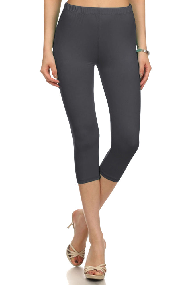 Leggings Depot High Waist Solid Microfiber Ultra Soft Capri Leggings (One Size) - Leggings sb_bottoms