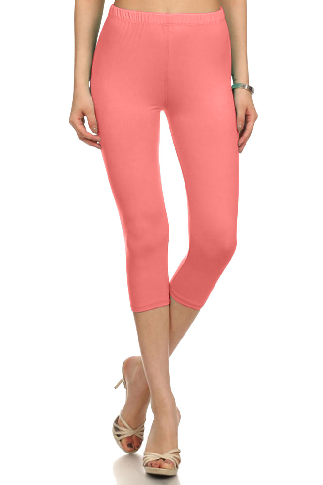 Leggings Depot High Waist Solid Microfiber Ultra Soft Capri Leggings (One Size) - Leggings sb_bottoms