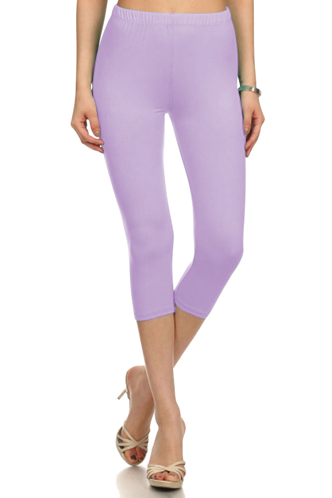 Leggings Depot High Waist Solid Microfiber Ultra Soft Capri Leggings (One Size) - Leggings sb_bottoms