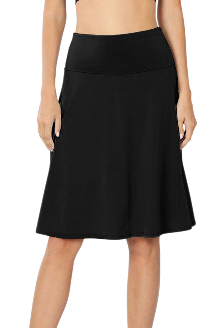 Zenana High Waist Fold Over A-Line Flared Midi Swing Skirt - Skirts sb_bottoms