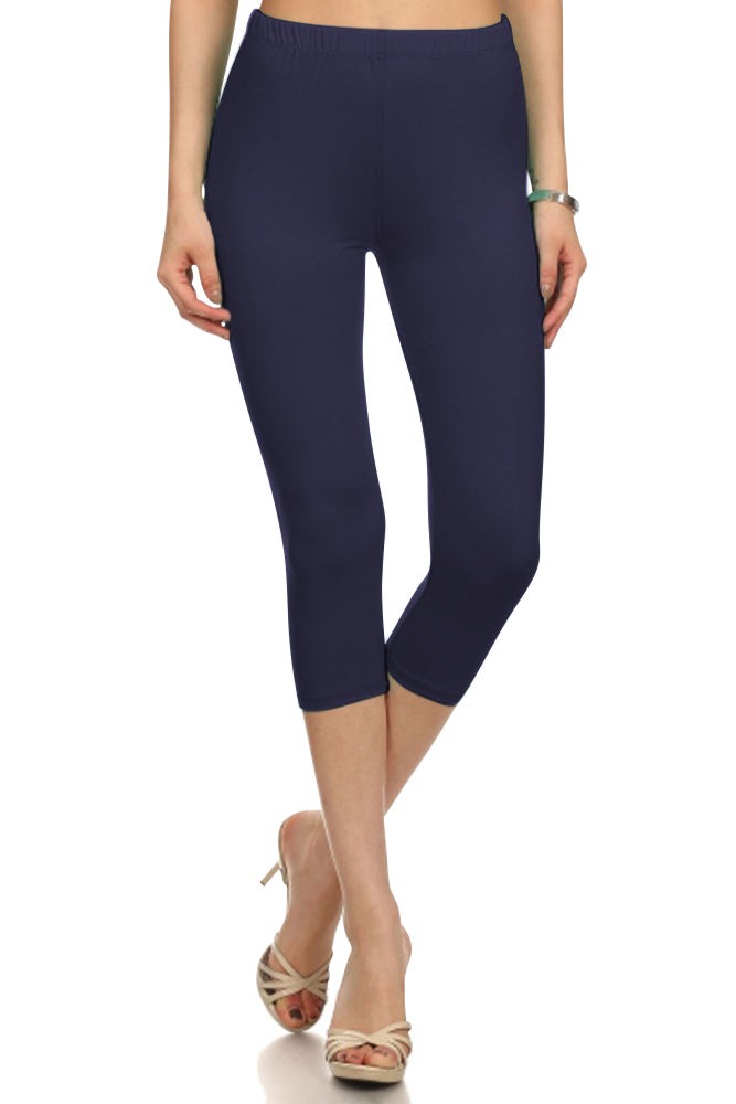 Leggings Depot High Waist Solid Microfiber Ultra Soft Capri Leggings (One Size) - Leggings sb_bottoms