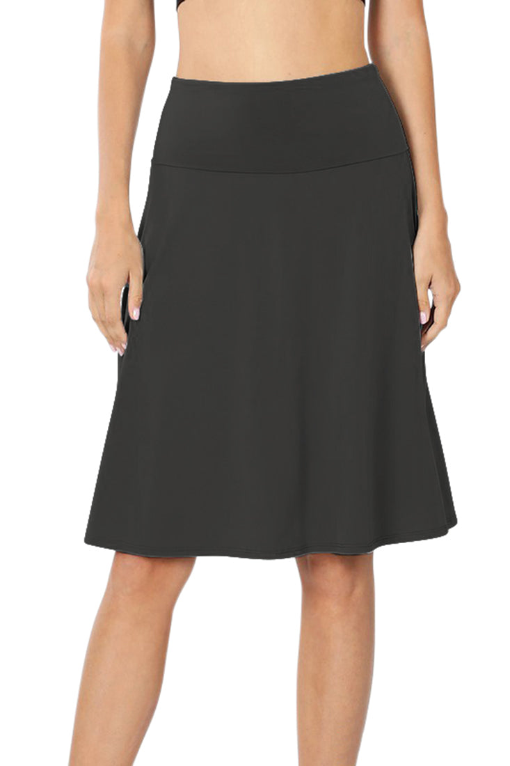 Zenana High Waist Fold Over A-Line Flared Midi Swing Skirt - Skirts sb_bottoms