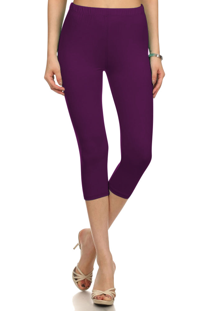 Leggings Depot High Waist Solid Microfiber Ultra Soft Capri Leggings (One Size) - Leggings sb_bottoms