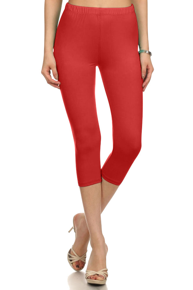 Leggings Depot High Waist Solid Microfiber Ultra Soft Capri Leggings (One Size) - Leggings sb_bottoms
