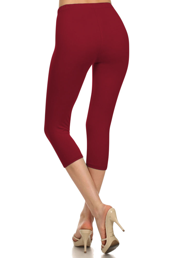 Leggings Depot High Waist Solid Microfiber Ultra Soft Capri Leggings (One Size) - Leggings sb_bottoms