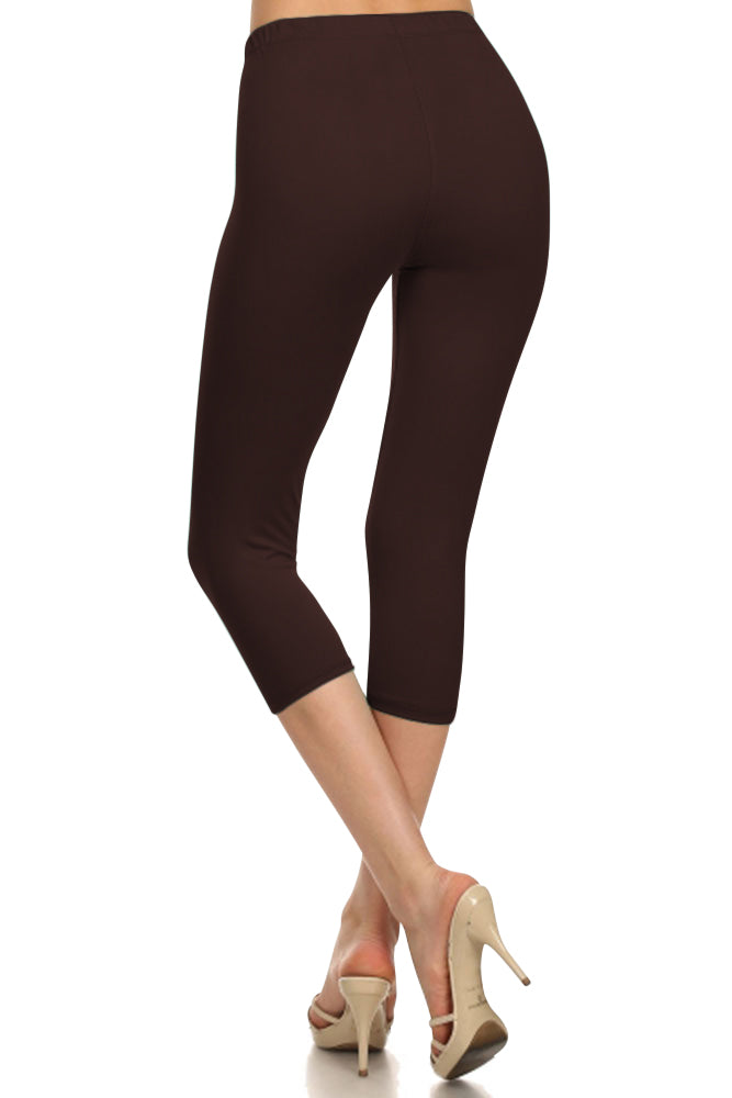 Leggings Depot High Waist Solid Microfiber Ultra Soft Capri Leggings (One Size) - Leggings sb_bottoms