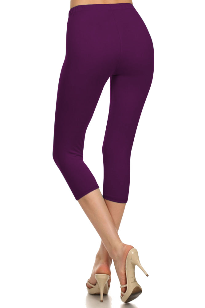 Leggings Depot High Waist Solid Microfiber Ultra Soft Capri Leggings (One Size) - Leggings sb_bottoms
