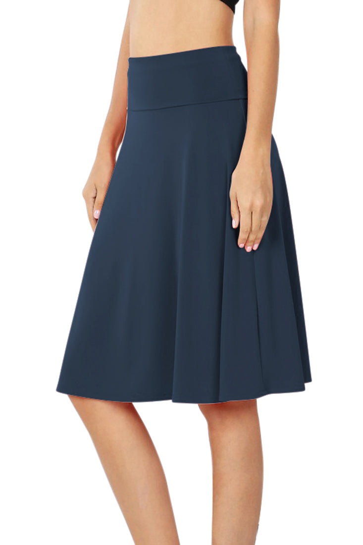 Zenana High Waist Fold Over A-Line Flared Midi Swing Skirt - Skirts sb_bottoms