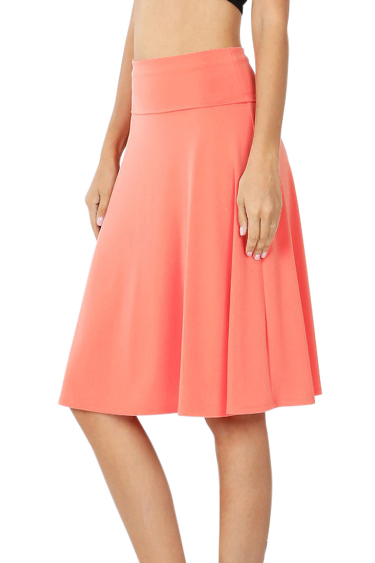 Zenana High Waist Fold Over A-Line Flared Midi Swing Skirt - Skirts sb_bottoms