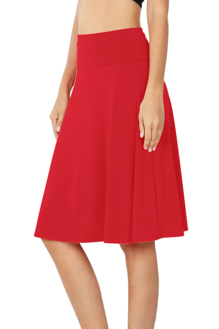 Zenana High Waist Fold Over A-Line Flared Midi Swing Skirt - Skirts sb_bottoms