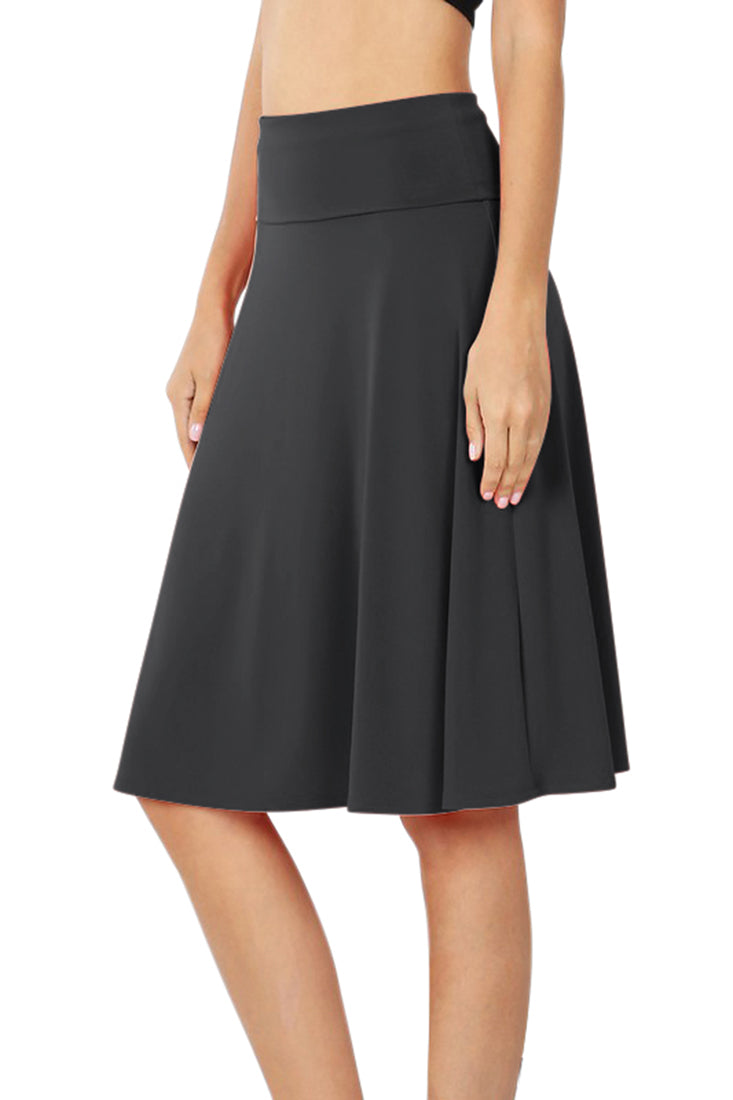 Zenana High Waist Fold Over A-Line Flared Midi Swing Skirt - Skirts sb_bottoms