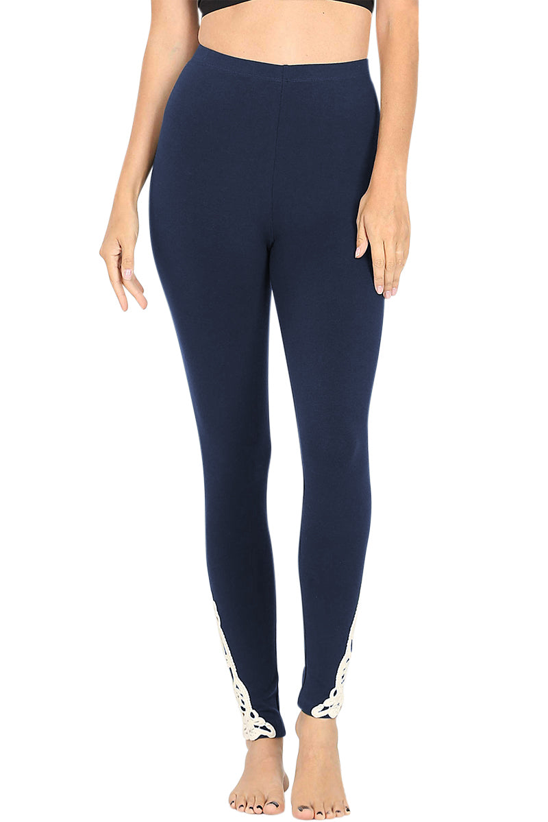 Zenana Cotton Full Length Ankle Lace Leggings - Leggings sb_bottoms