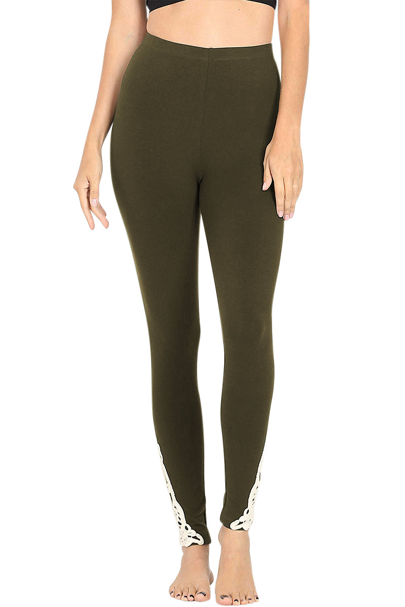 Zenana Cotton Full Length Ankle Lace Leggings - Leggings sb_bottoms