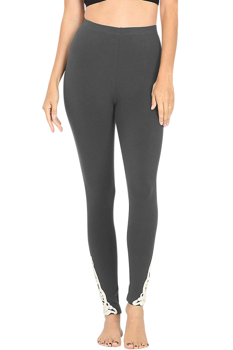 Zenana Cotton Full Length Ankle Lace Leggings - Leggings sb_bottoms