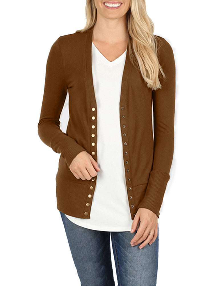 Zenana Snap Button Long Sleeve Sweater Cardigan - Cardigans sb_outerwear